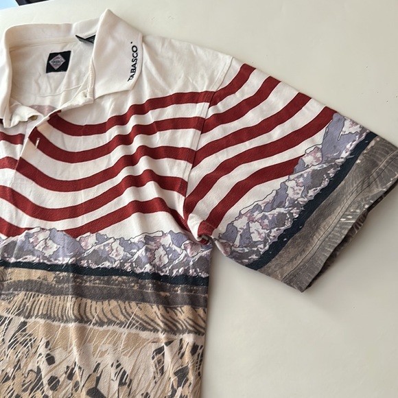 Tabasco Men's Polo Shirt Size L American Flag All Over Print Short Sleeves mens - Picture 3 of 6